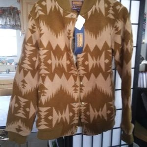 Tan and brown varsity jacket wool.